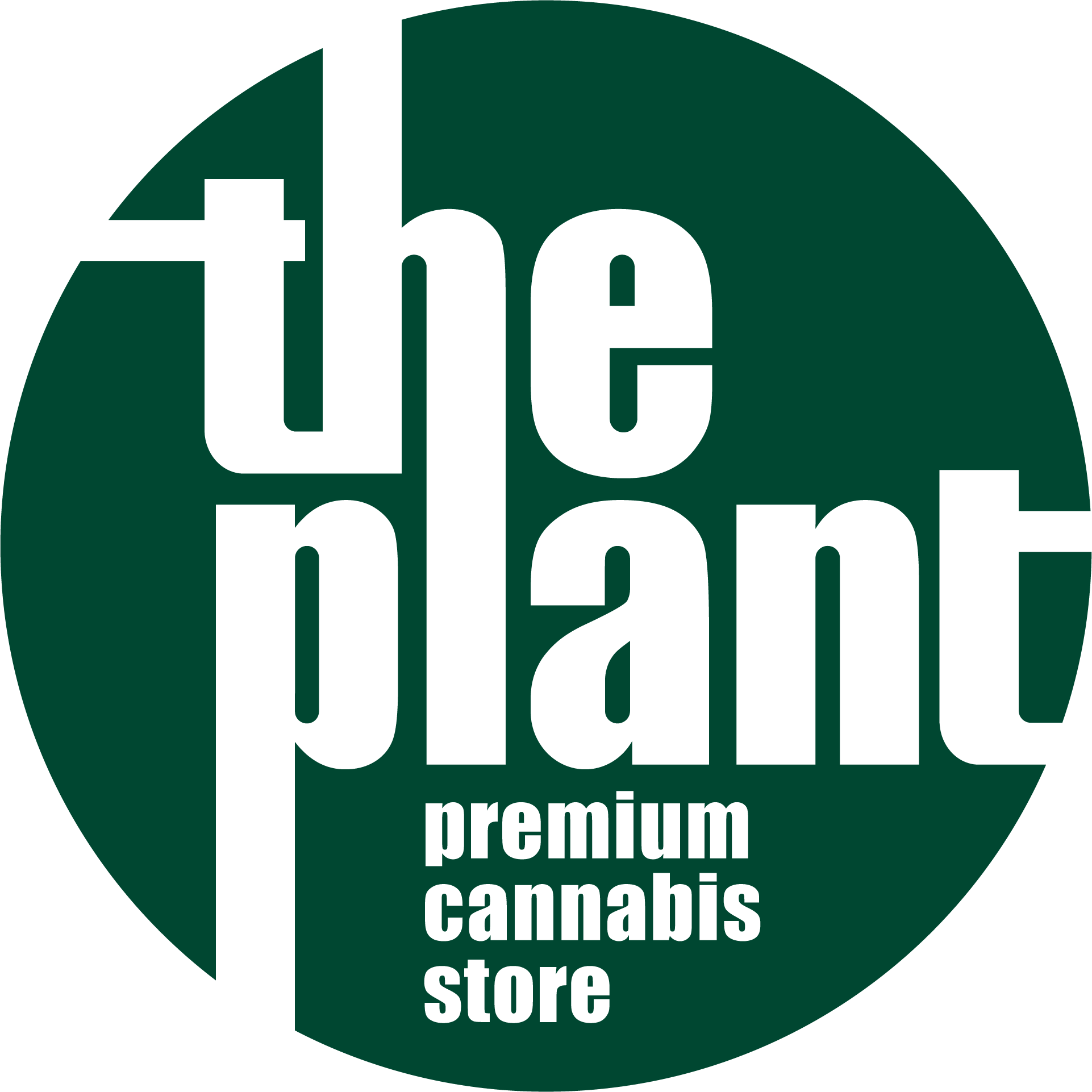 The Plant logo inside green circle, premium cannabis store branding