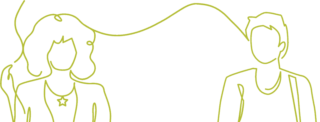 Line art of woman and man smoking cannabis, thin green outline