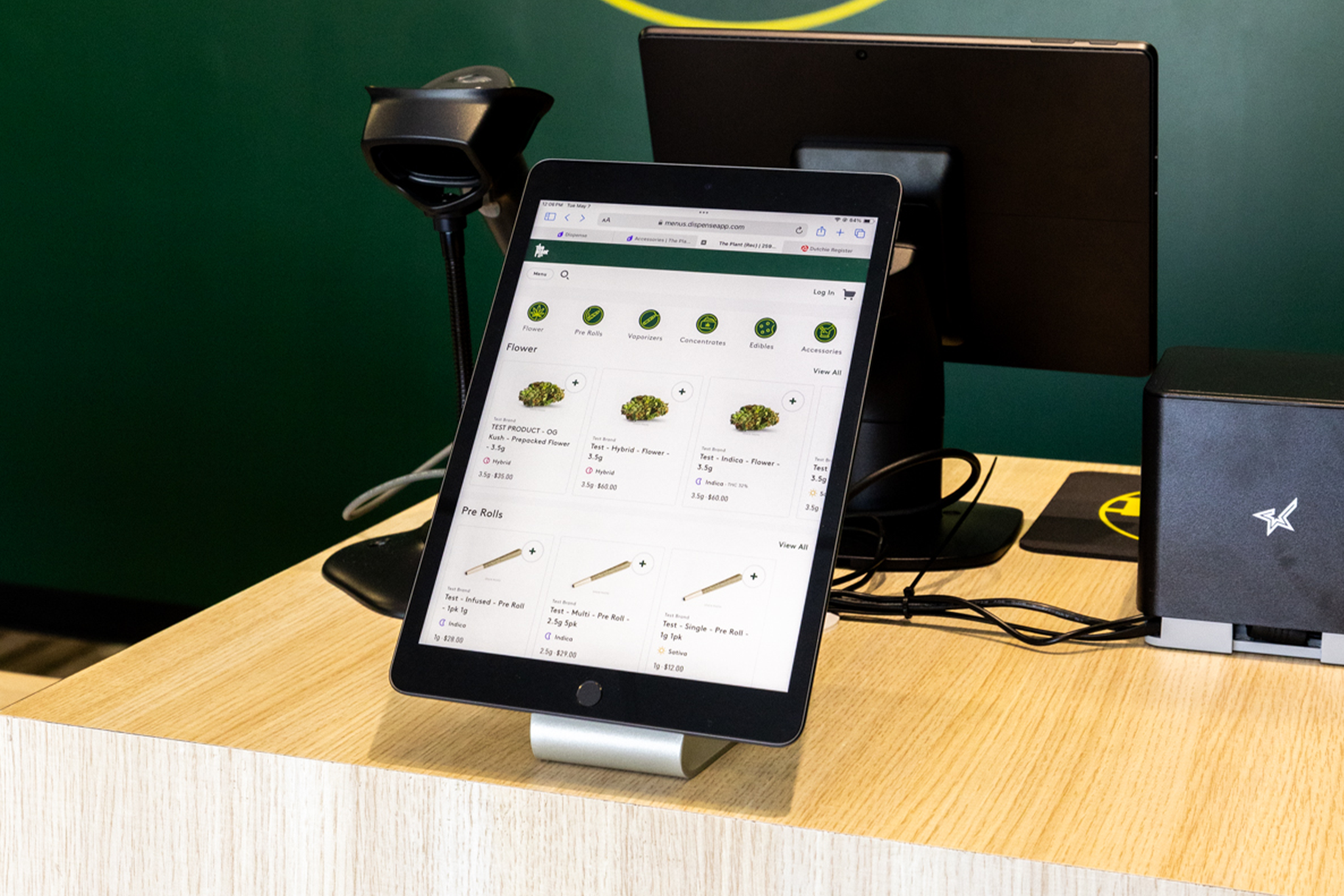 Tablet on counter displaying cannabis product menu at The Plant Yonkers dispensary