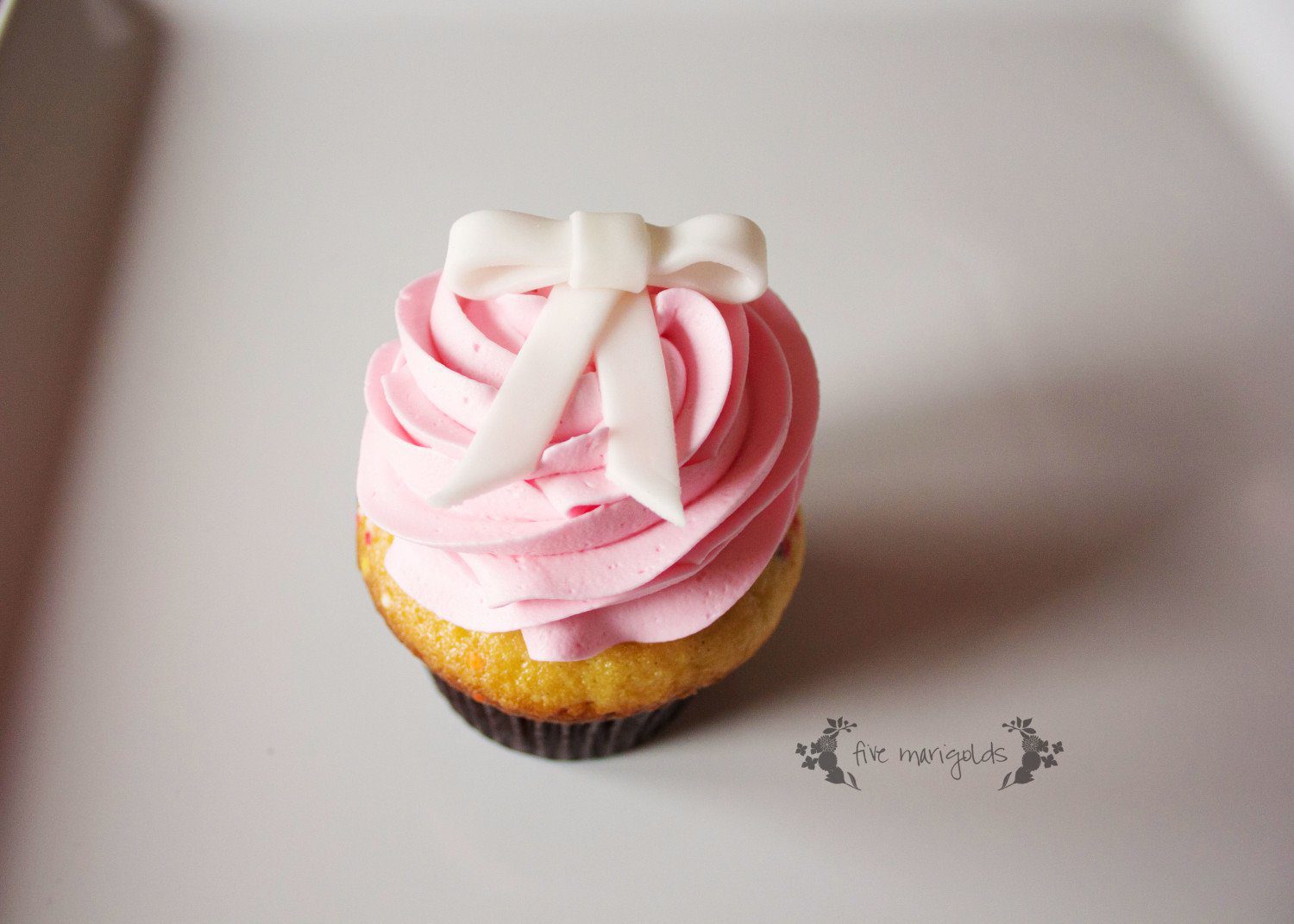 Baby Girl Bow Birthday Party Pink Cupcakes | Five Marigolds