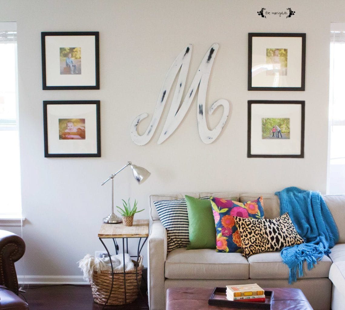 Neutral Family Room with Bold Pops of Color | Five Marigolds