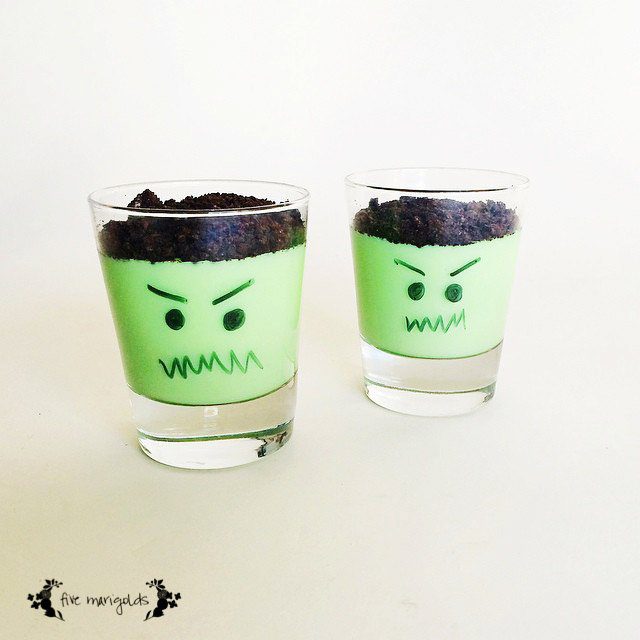 Halloween Treat Round-up: Frankenstein Halloween Pudding | Five Marigolds