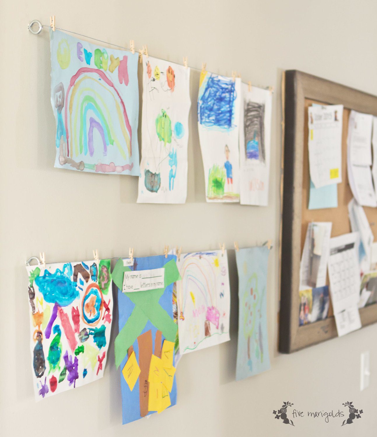 Mud Room Family Command Center DIY Kids' Art Display | Five Marigolds