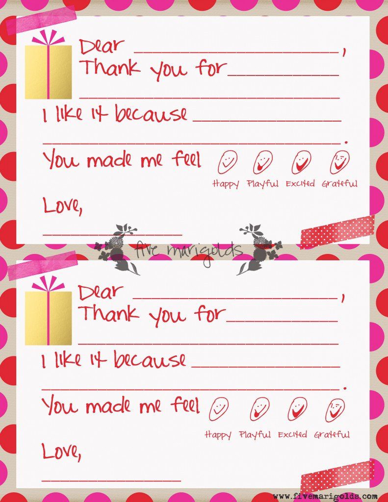 Christmas Thank You Note Template for Kids | www.fivemarigolds.com