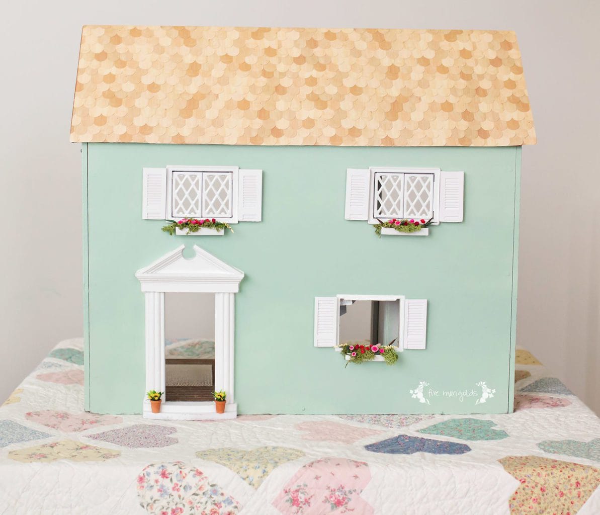 Vintage Dollhouse Makeover Part II Exterior | www.fivemarigolds.com