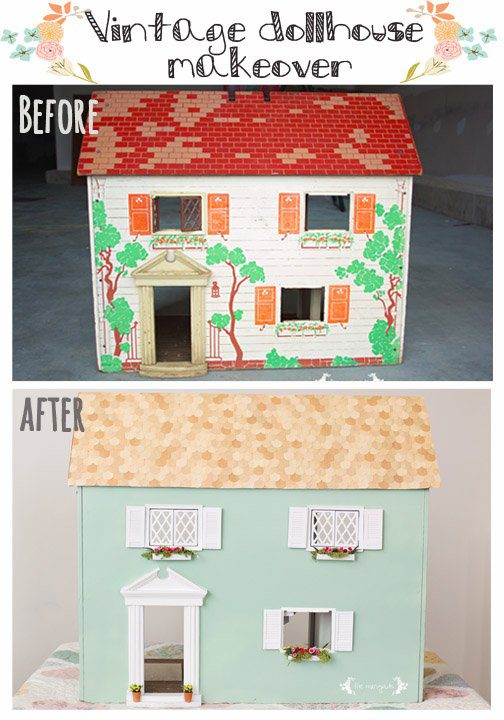 Vintage Dollhouse Makever Before and After | www.fivemarigolds.com