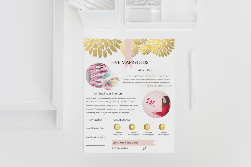 Free Media Kit Template for Bloggers | www.fivemarigolds.com
