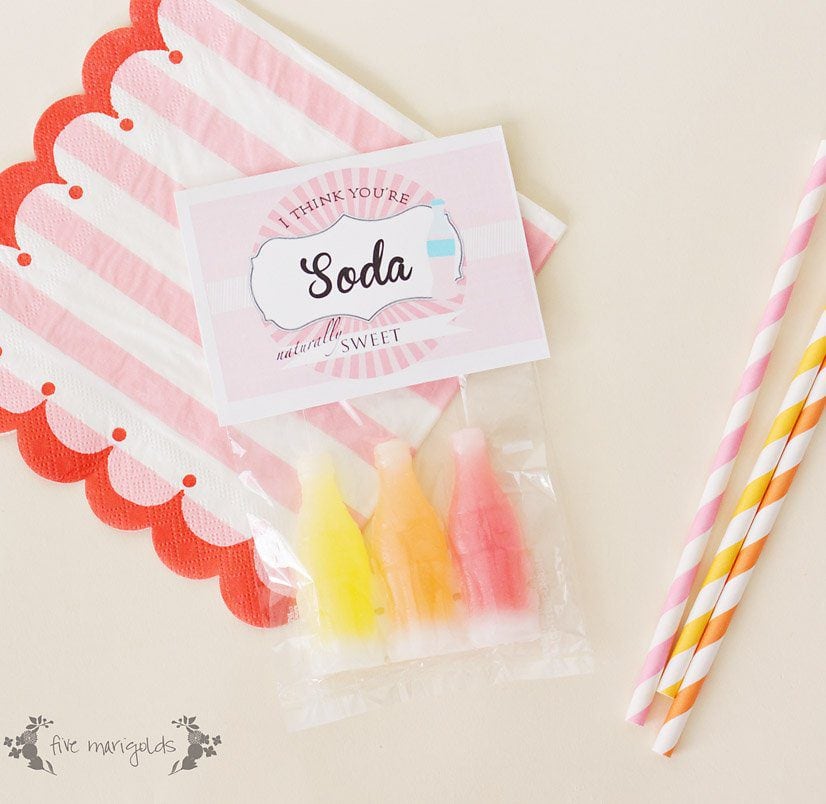 Soda Shoppe Valentine Day Tag and Bottle Wrap Printables | www.fivemarigolds.com