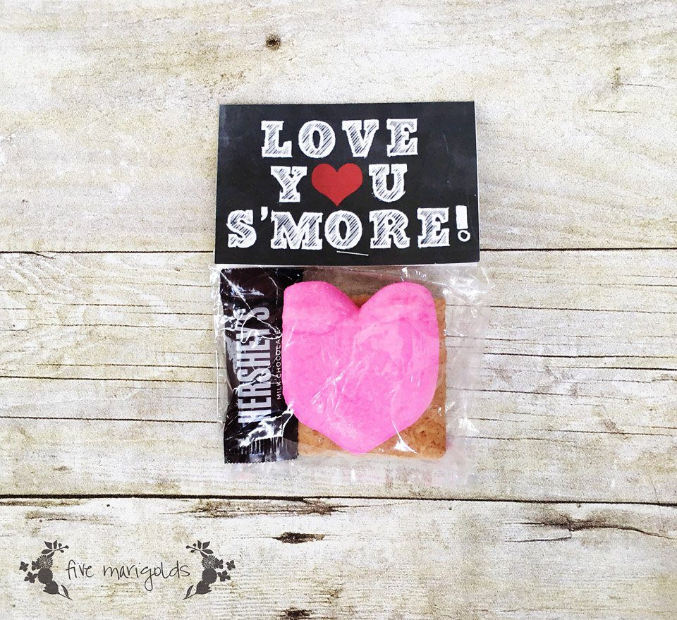 Love you S'More Valentine's Day Printable Tags | www.fivemarigolds.com
