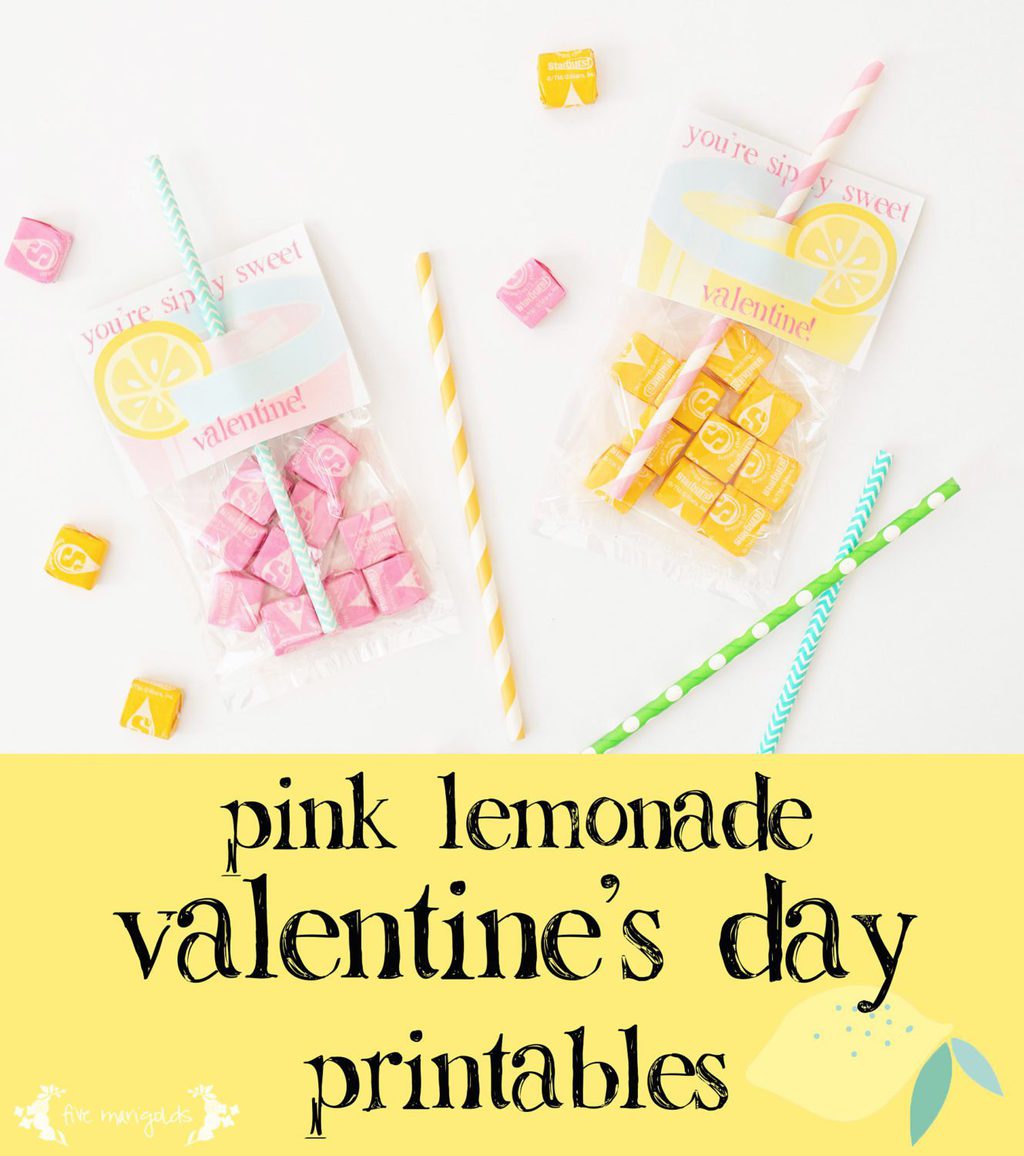 Simply Sweet Pink Lemonade Valentines Printable | www.fivemarigolds.com