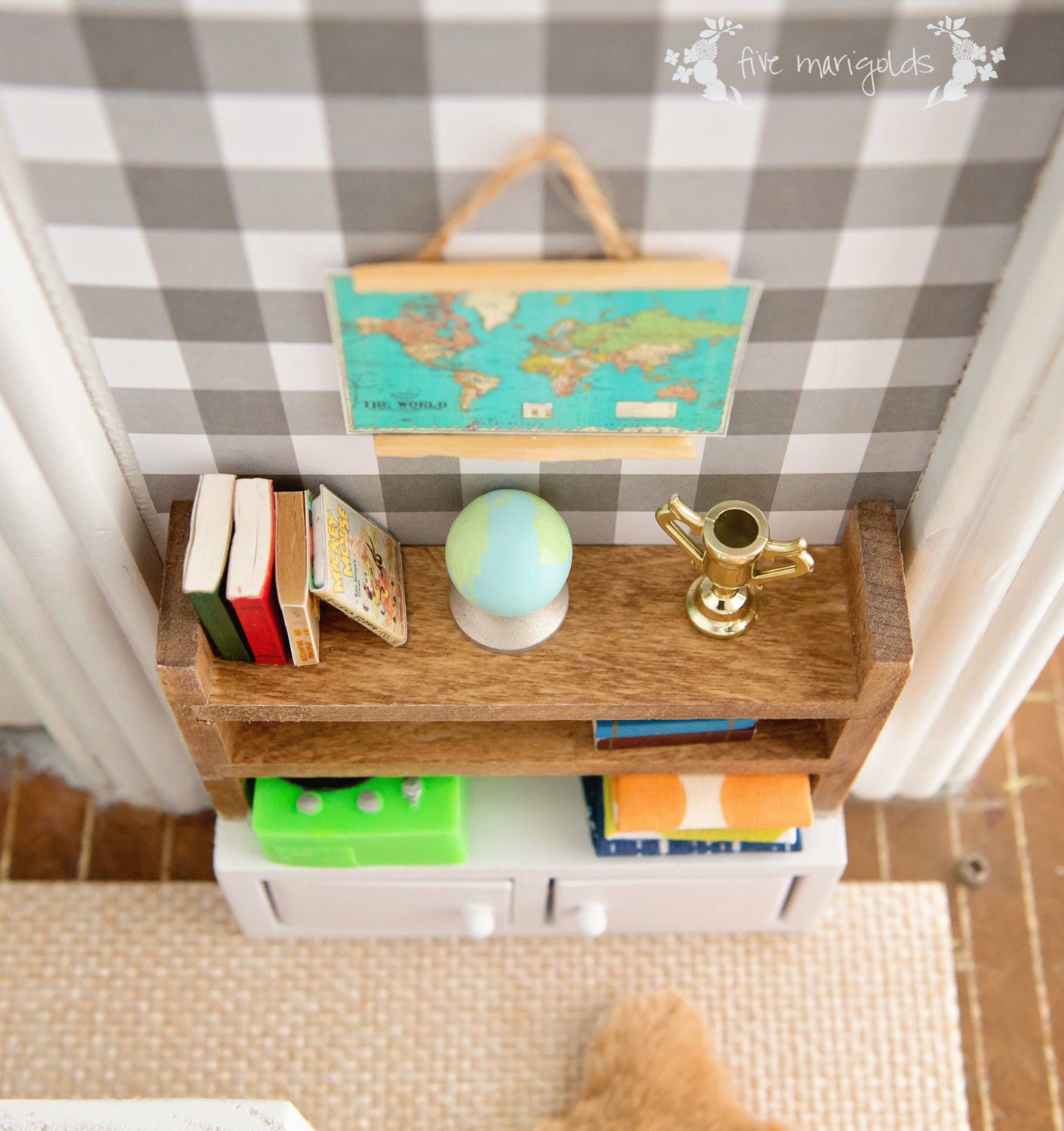 Vintage Dollhouse Makeover Boy Room | www.fivemarigolds.com
