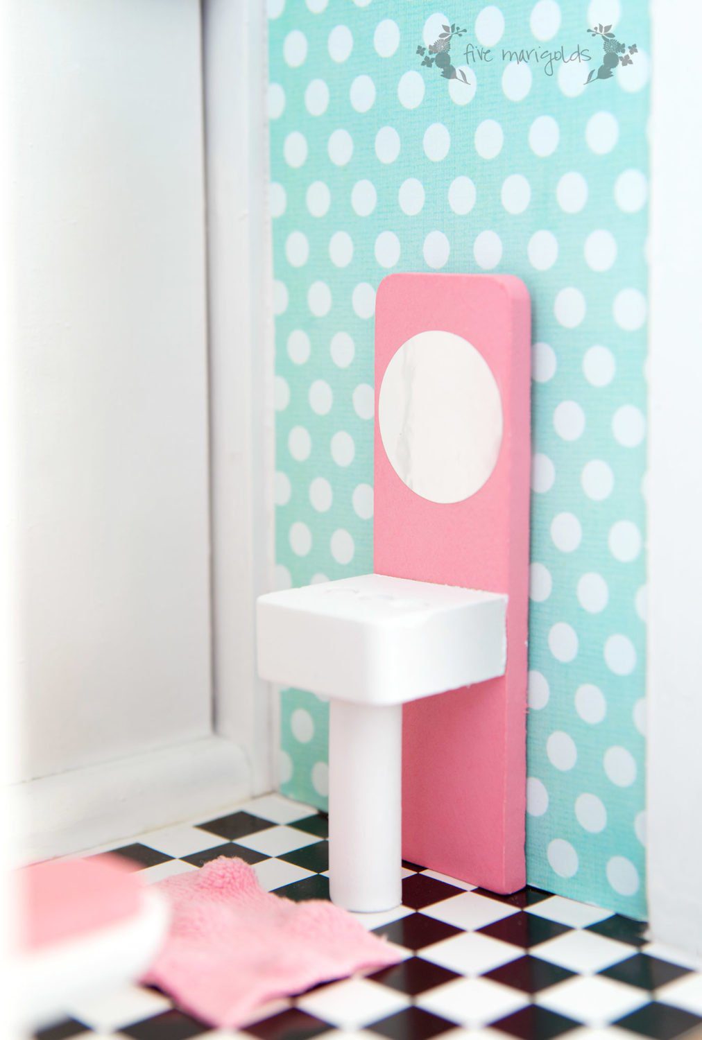 Vintage Dollhouse Remodel: Bathroom and Laundry Room | www.fivemarigolds.com