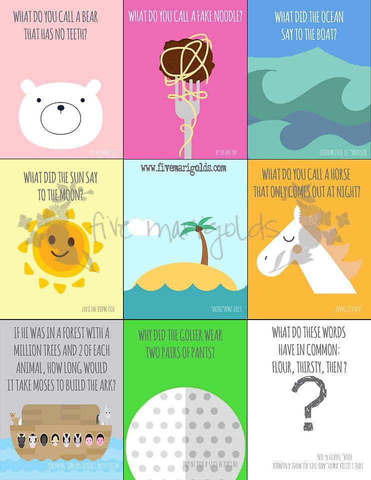 Free lunchbox jokes printable, just in time for back to school season! | Five Marigolds