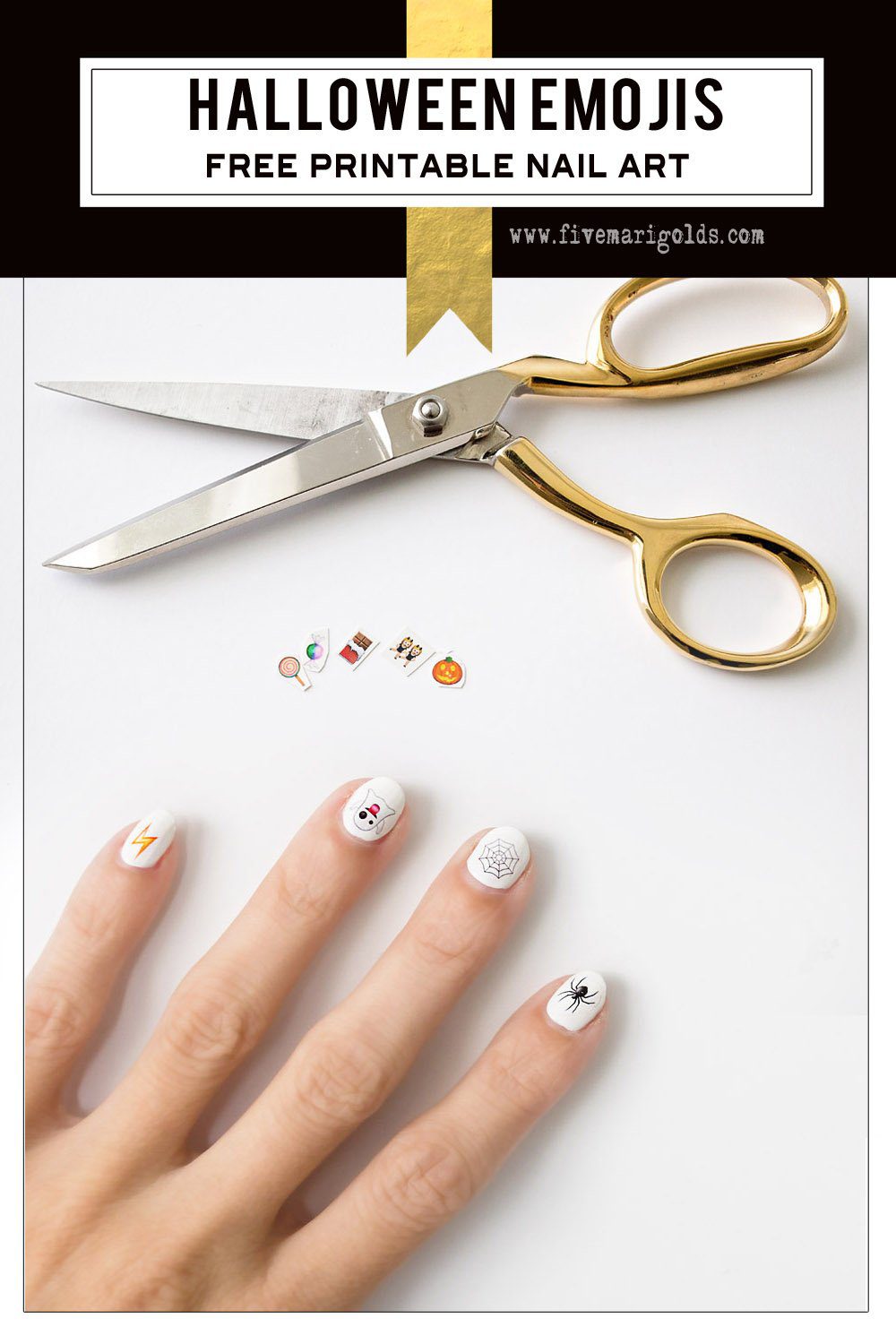What a neat idea! Use tattoo paper to make nail art. Halloween Emoji nails.