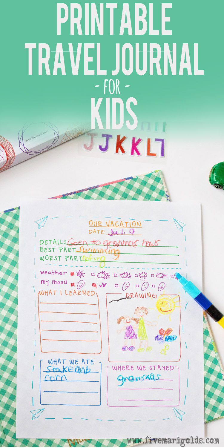 Brilliant! Free printable travel journal template for kids! Great for summer vacations and spring break travel. | Five Marigolds