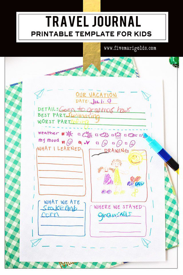 Brilliant! Free printable travel journal template for kids! Great for summer vacations and spring break travel. | Five Marigolds #FRAMFreshBreeze #ad