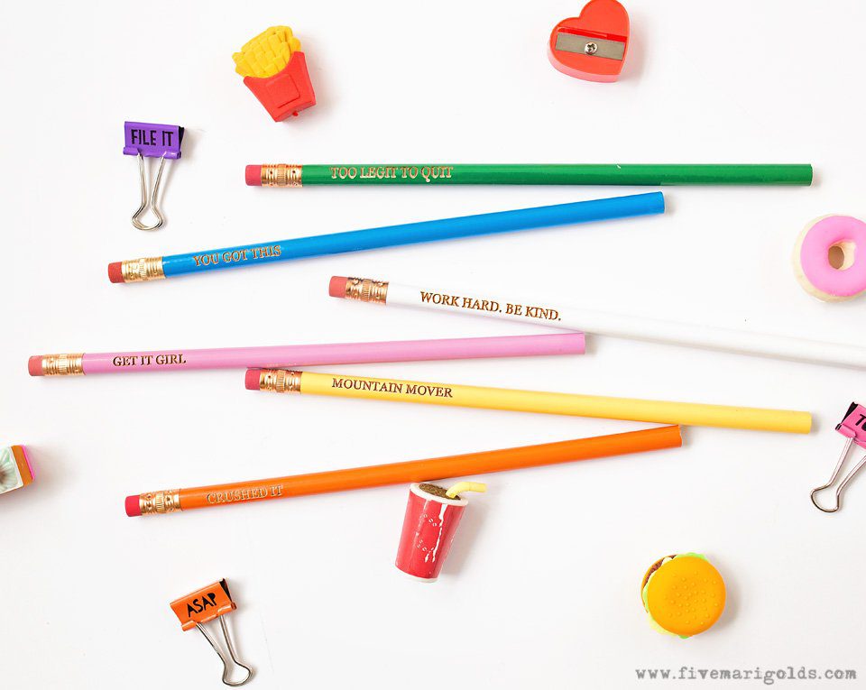 DIY School Supplies: Easy Custom Pencils and Toppers for BTS Gifts | Five Marigolds
