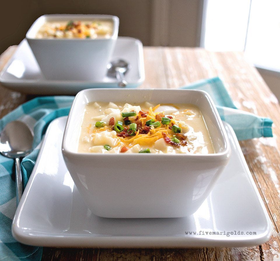 Slow cooker potato soup. Quick, easy comfort food.