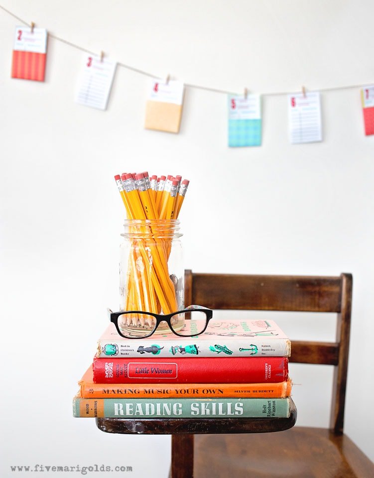 Back To School Countdown Banner with old fashioned library cards | Five Marigolds
