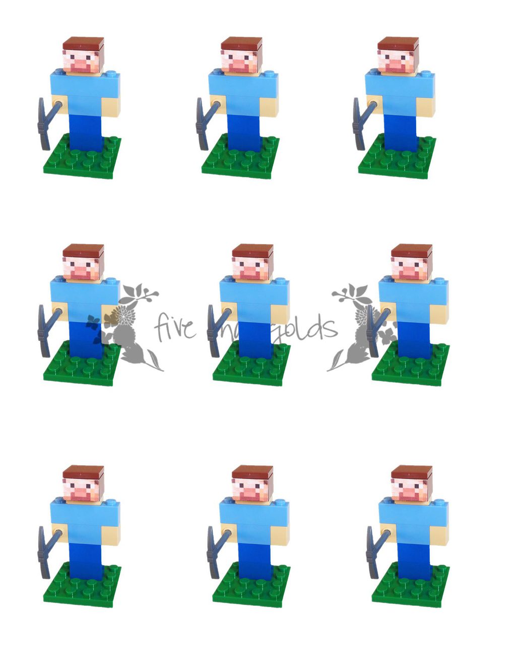 Minecraft Steve Lego Favor Insert Printable web| Five Marigolds