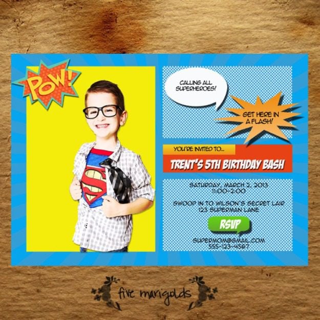Super Hero Comic Book Birthday Party Invitation | Five Marigolds