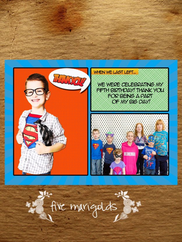 Super Hero Comic Book Thank You Postcard | Five Marigolds