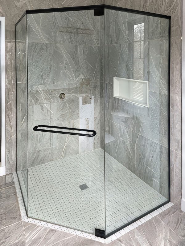 project fort showers matte black neo angle with towel bar