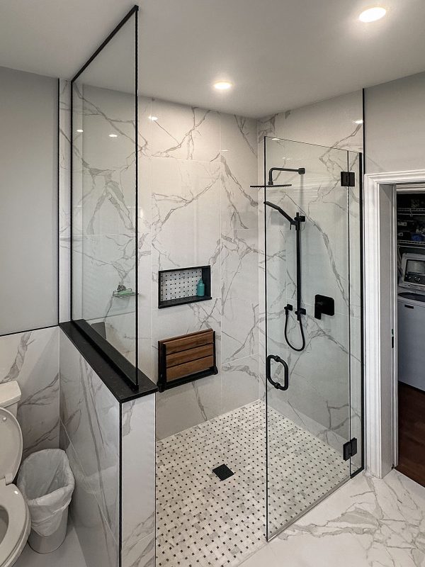 project fort showers open entry with swing door flush panel ver wall