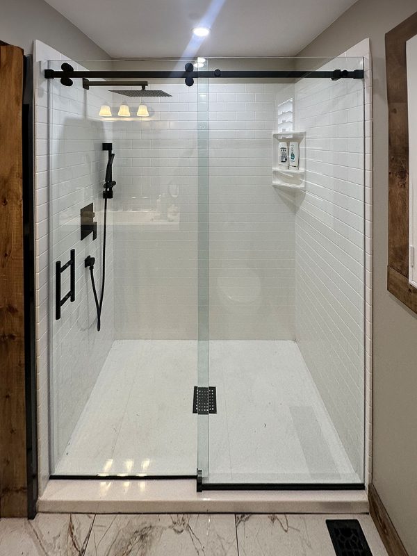 project fort showers wall to wall satin black sliding