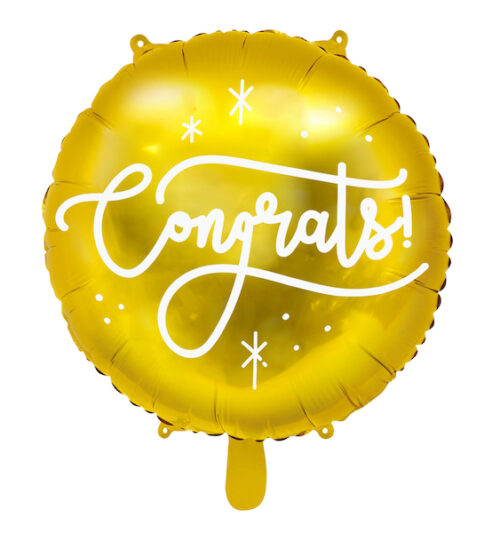 Balon foliowy z helem CONGRATS okrągły złoty 45 cm 19"
