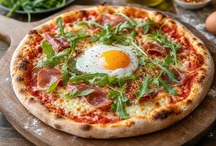 oeuf sur une pizza