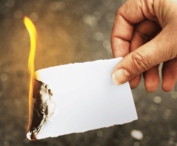 burning a piece of paper