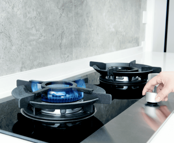 gas stove with burner on