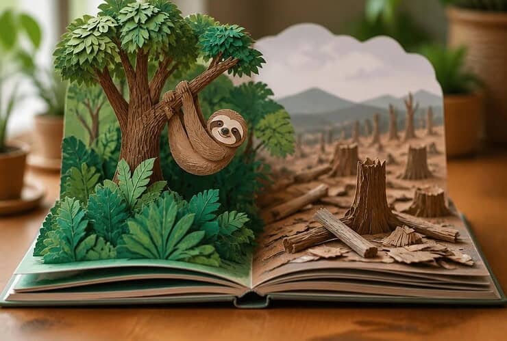 foret paresseux livre pop up magnifique sensibiliser a deforestation