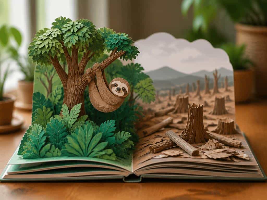 foret paresseux livre pop up magnifique sensibiliser a deforestation
