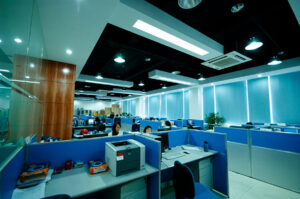 Modern office interior with cubicles, an example of a space with effective commercial air care