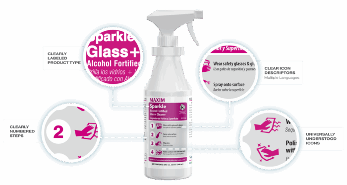 Sparkle alcohol fortified glass cleaner spray bottle label