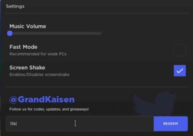 Capture d'écran du menu de Roblox Grand Kaizen.