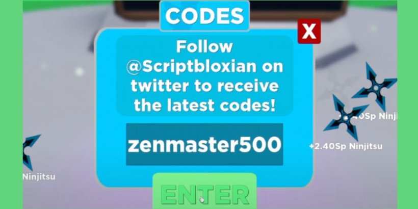 Capture d'écran de la zone où vous pouvez entrer des codes pour Ninja Legends