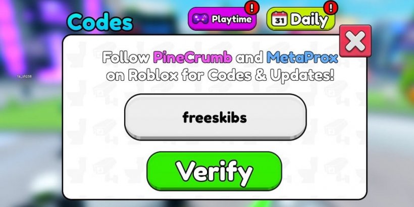 Boîte de dialogue pour entrer les codes de Skibidi Tower Defense