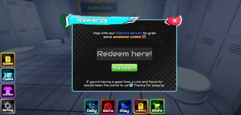 interface de rédemption de code dans Roblox Project Egoist