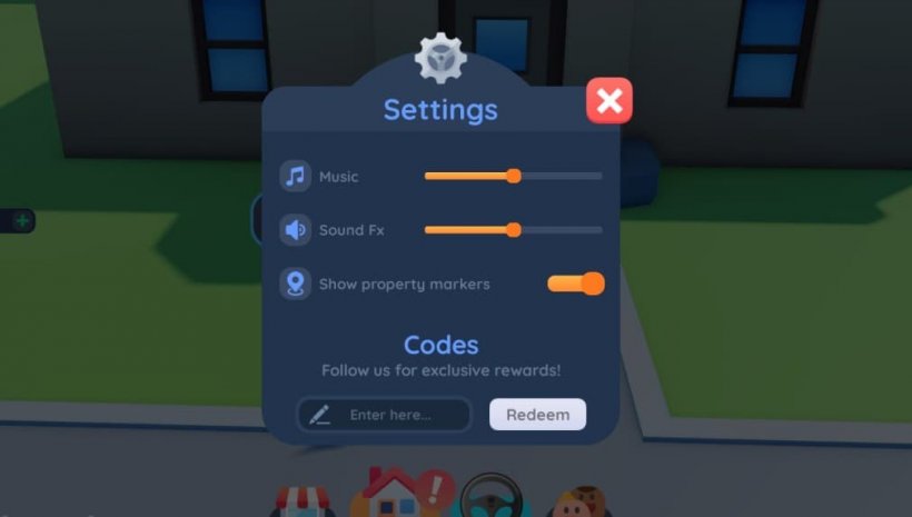 fenêtre de redemption de code dans Roblox Investor City