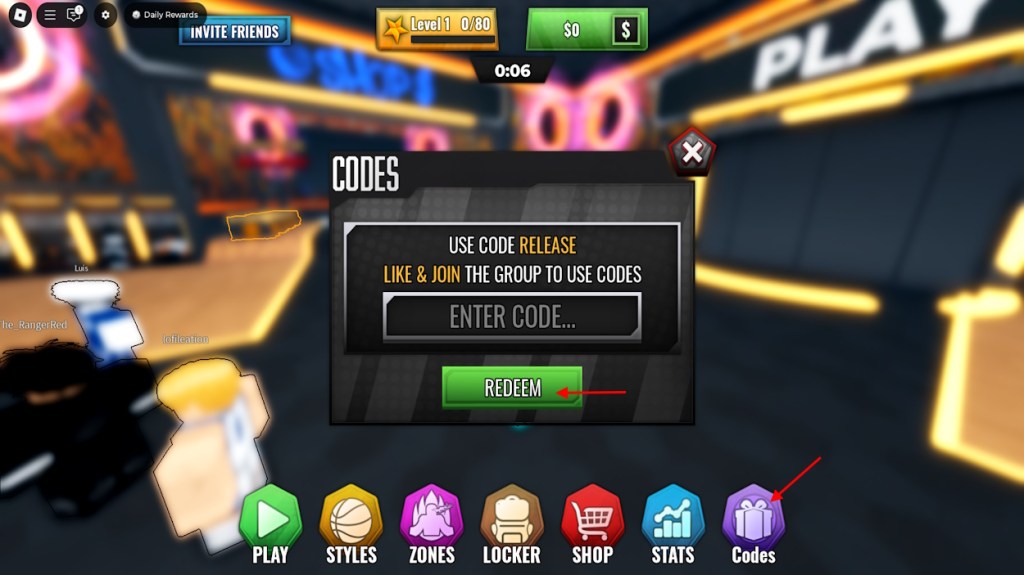 Section de rédemption des codes Basketball Rivals