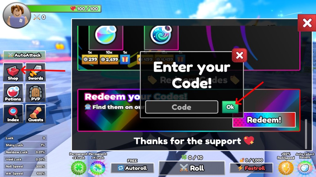 Récupérer les codes pour Dungeon RNG