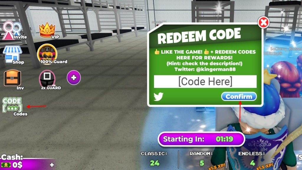 Section d'échange des codes Squid Game