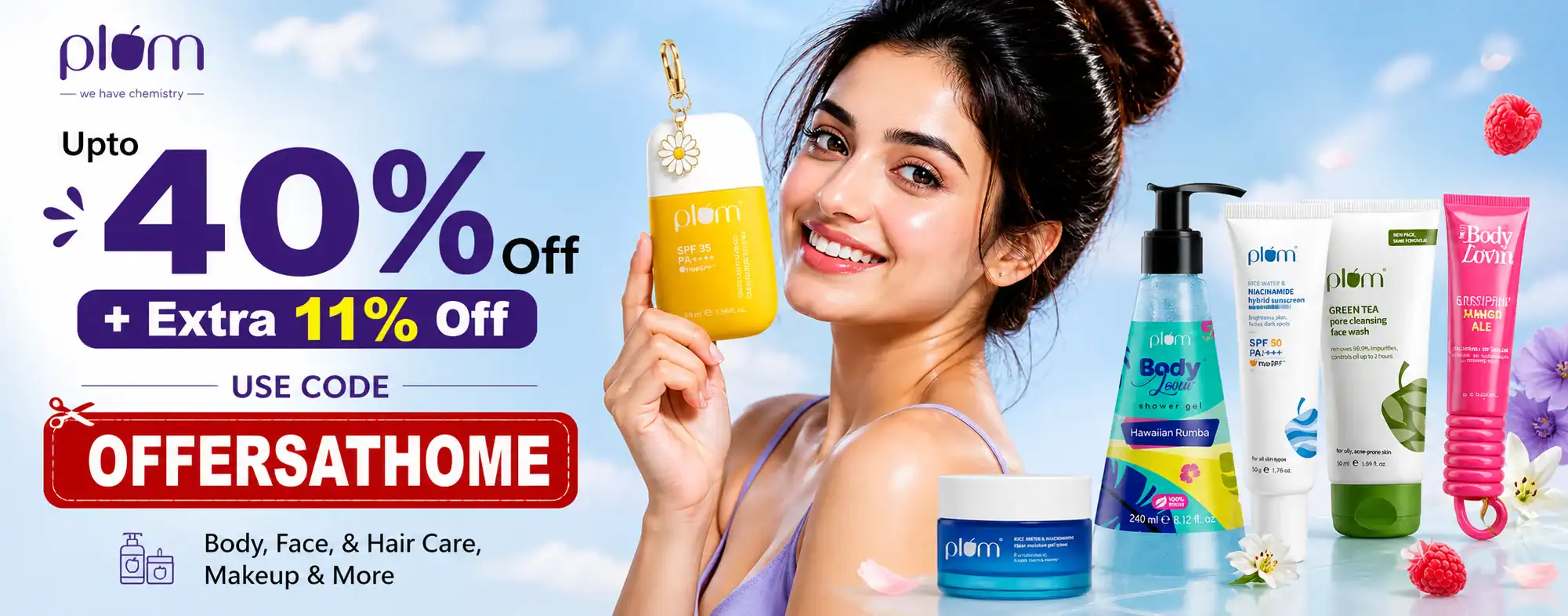 Woman holding yellow skincare product with beauty and skincare items in background.