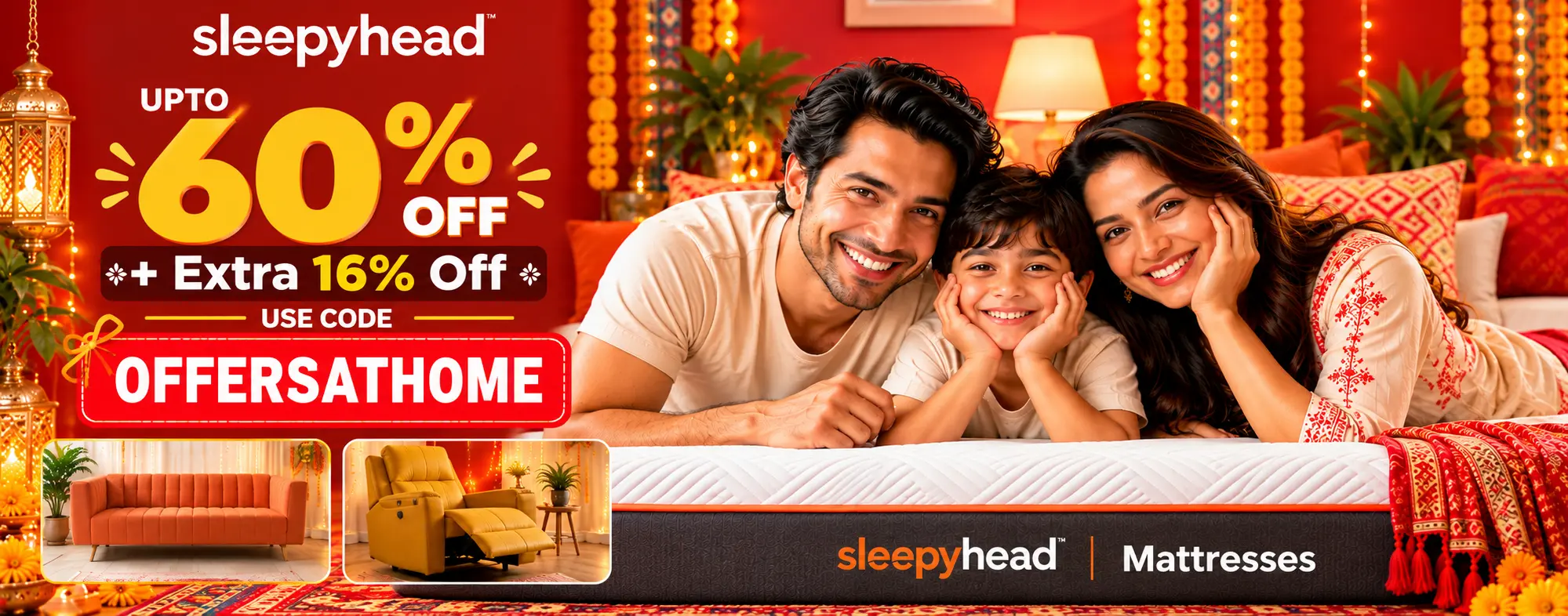 Family enjoying a comfortable sleep on Sleepyhead mattresses with 60% discount.