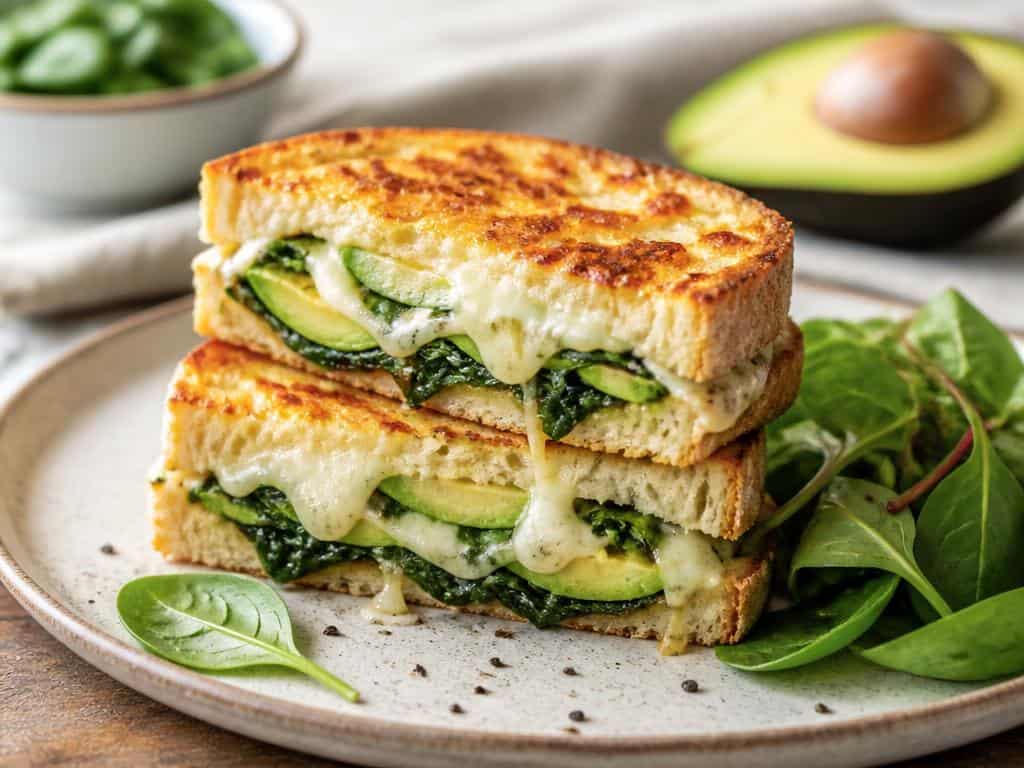 croque monsieur vegetarien avocat mozzarella et epinards