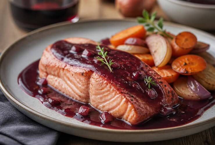 coeur de saumon sauce au vin rouge
