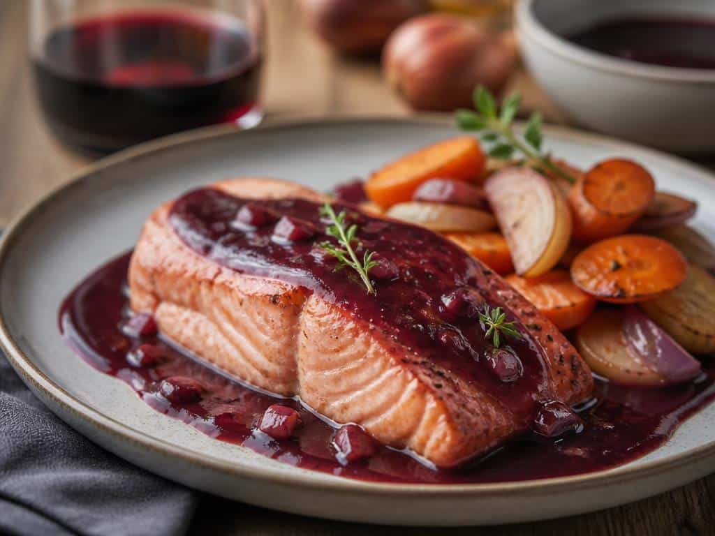 coeur de saumon sauce au vin rouge